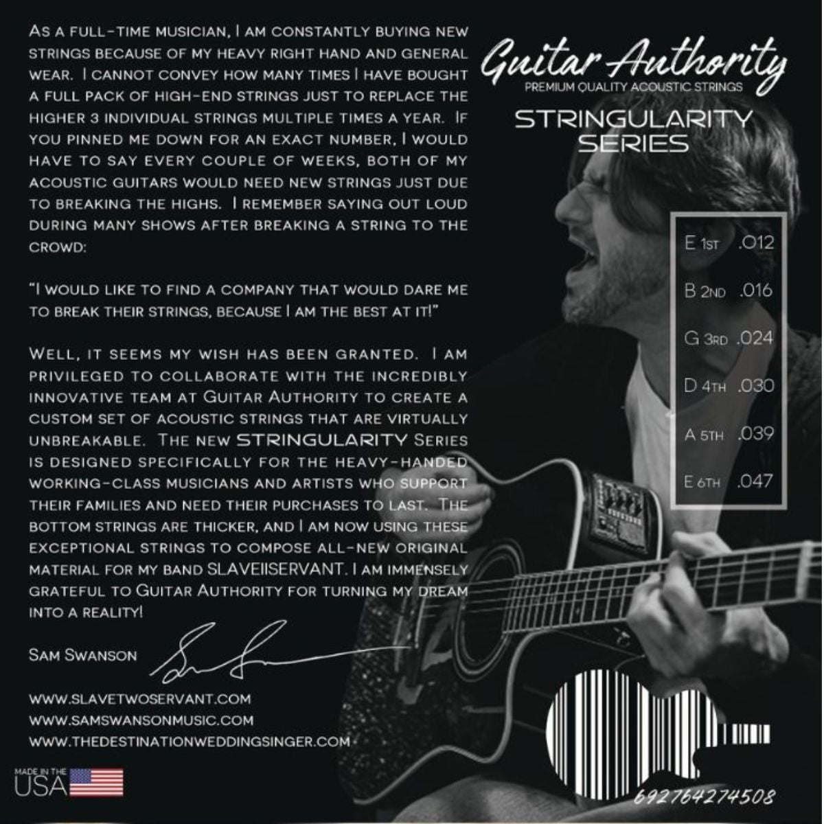 Sam Swanson Artist Series 80/20 Bronze Stringularity 12-47 Acoustic Guitar Strings